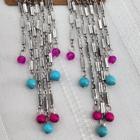 ICON Turquoise & Silver‎ Concho Fringe Chandelier Earrings NWT - Picture 5 of 5